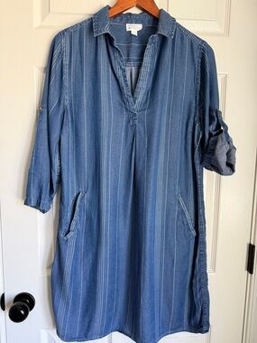 Market & Spruce Chambray Tunic Dress Striped Lyocell Pockets Size M